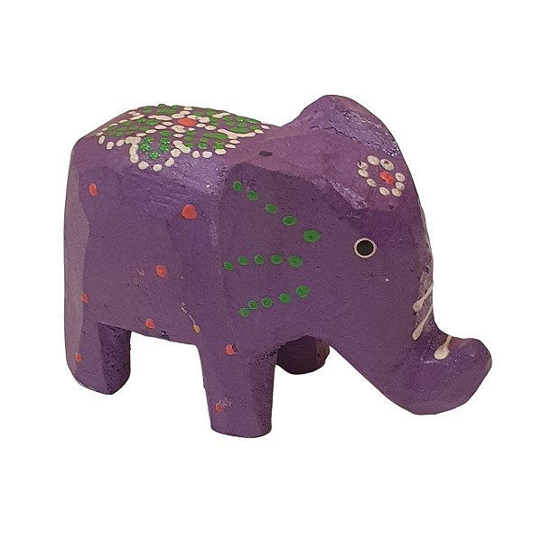 Mini Elefante de Madeira Dots Roxo 5cm