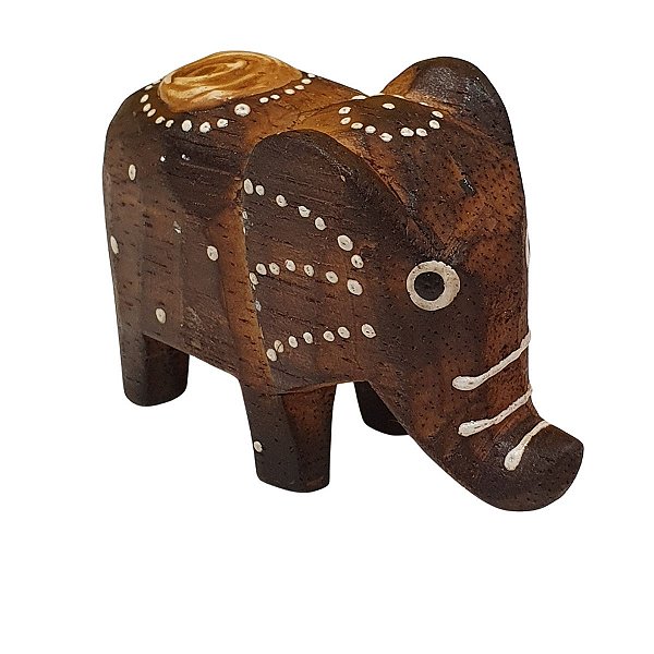 Mini Elefante de Madeira Pintado Marrom 5cm (Modelo 2)