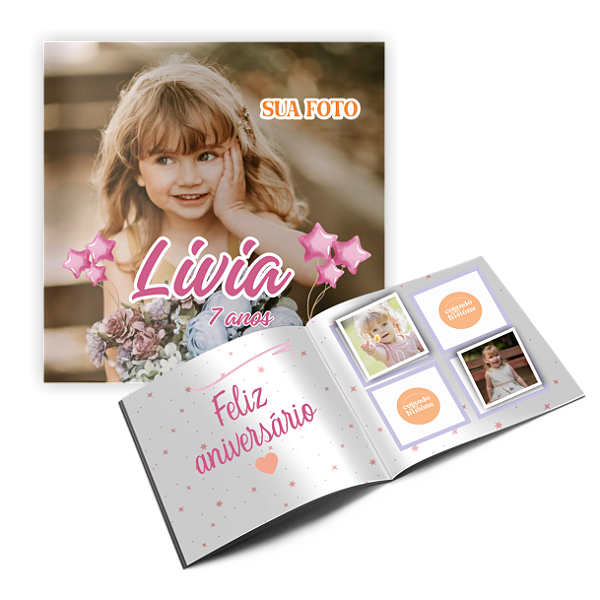 Álbum aniversário infantil com foto e nome na capa