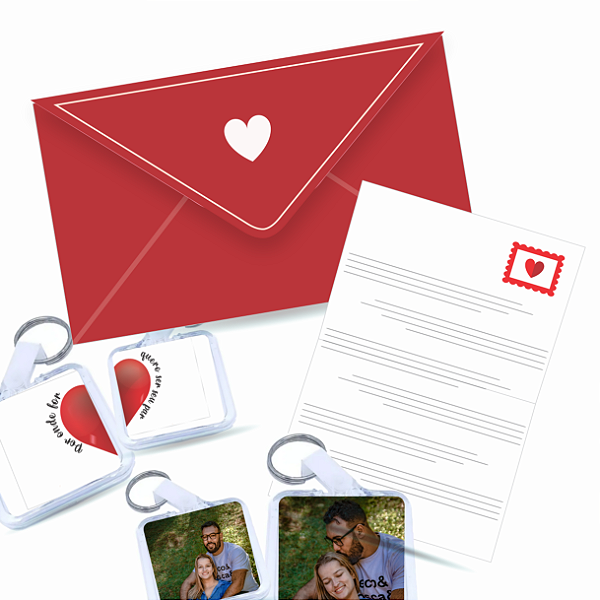Kit Presente Romântico: Chaveiros + Carta