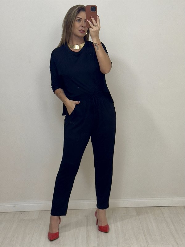 CONJUNTO CALÇA E BLUSA PRETO (AR25-1301)