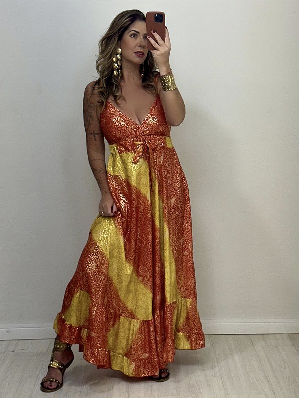VESTIDO INDIANO LARANJA/AMARELO (AR25-1593)