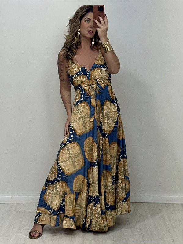 VESTIDO INDIANO AZUL/MARROM (AR25-1491)