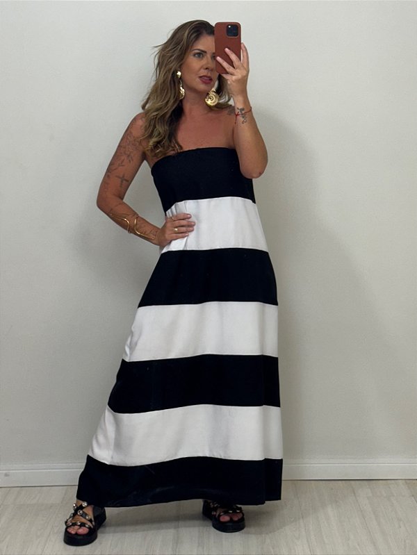 VESTIDO BICOLOR TOMARA QUE CAIA BRANCO / PRETO(AR25-1736)