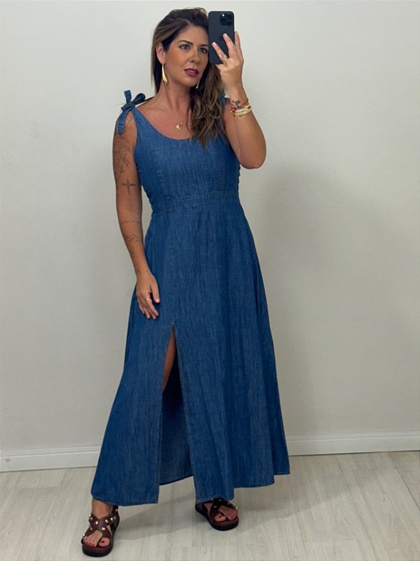 VESTIDO JEANS ALÇA AMARRAÇÃO (AR25-1730)