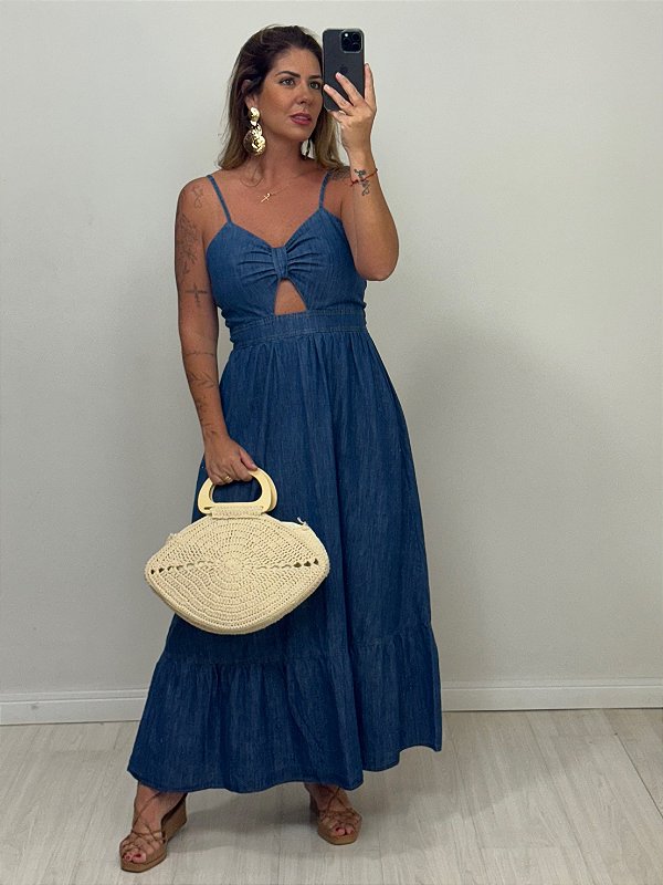 VESTIDO JEANS ABERTURA NO BUSTO (AR25-1967)