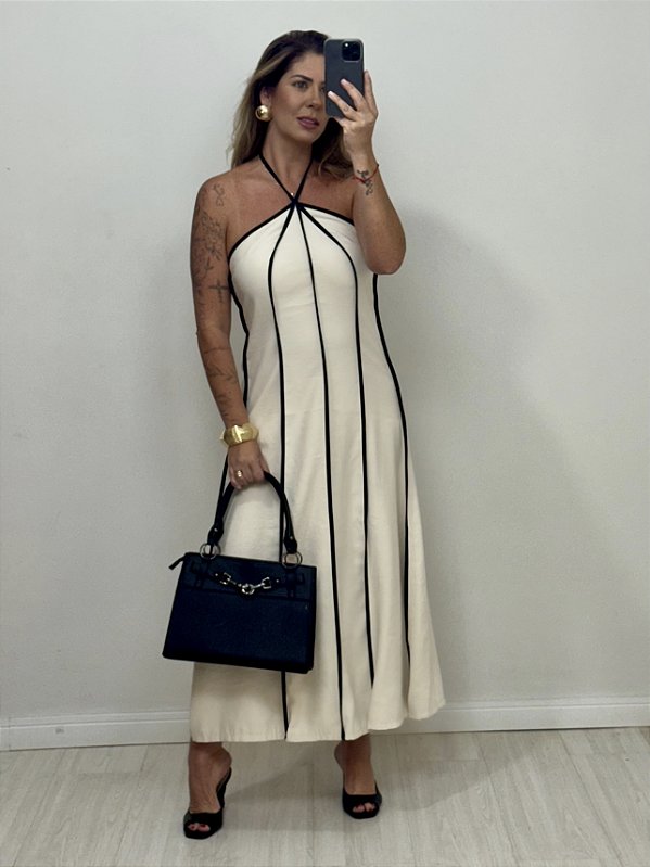 VESTIDO LIZ CRU E PRETO (AR25-1737)