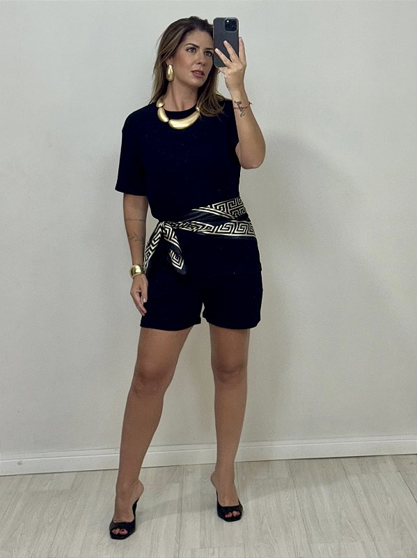 CONJUNTO CECILIA CAMISETA E SHORT PRETO (AR25-1980)