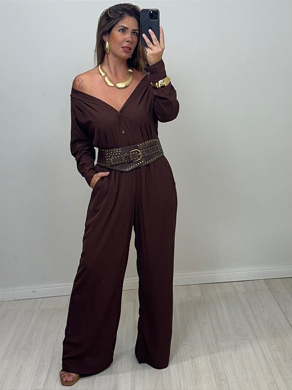 CONJUNTO LUCIANA CAMISA/CALÇA MARROM (AR25-2033)