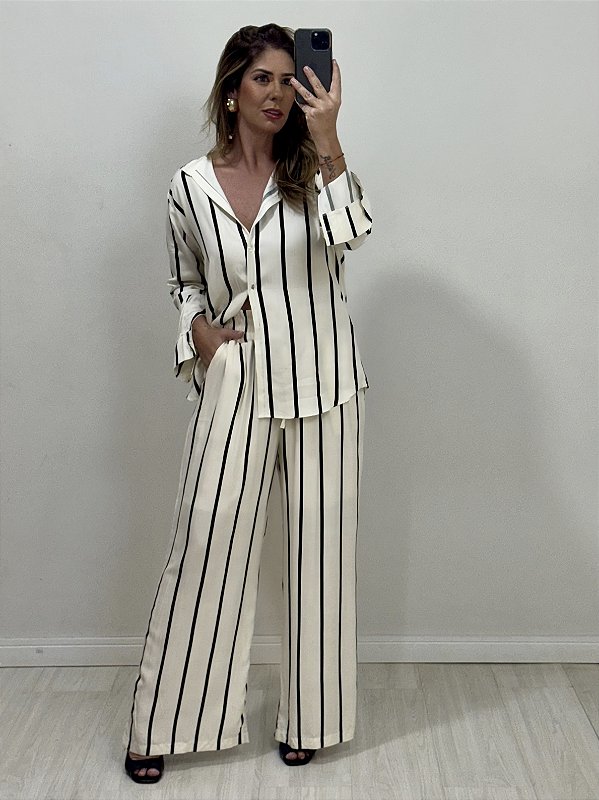 CONJUNTO LUCIANA CAMISA E CALÇA LISTRADO P E B (AR25-2197)