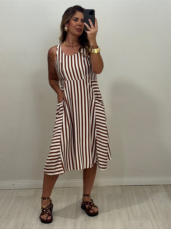 VESTIDO ROBERTA LISTRADO MARROM (AR25-2192)
