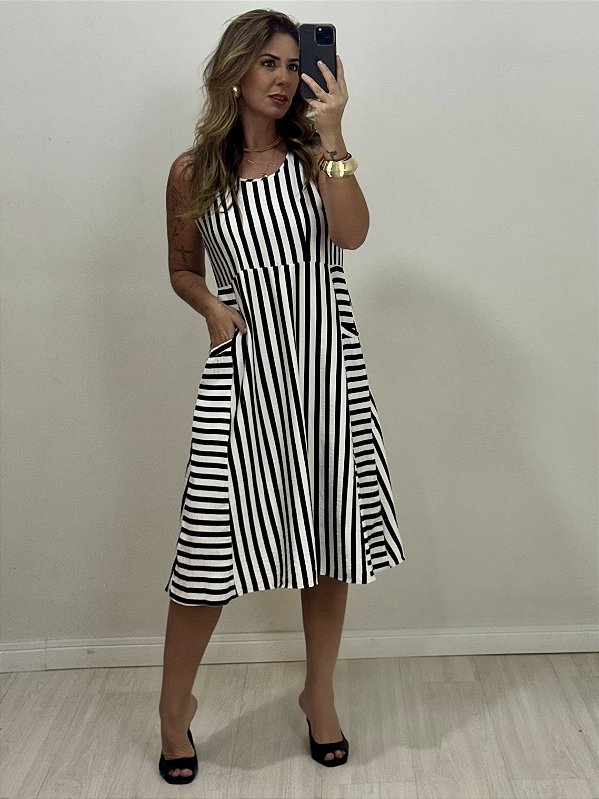 VESTIDO ROBERTA LISTRADO PRETO (AR25-2191)