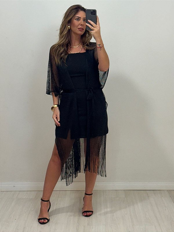 KIMONO BRILHO COM AMARRAÇÃO PRETO (AR25-2251)