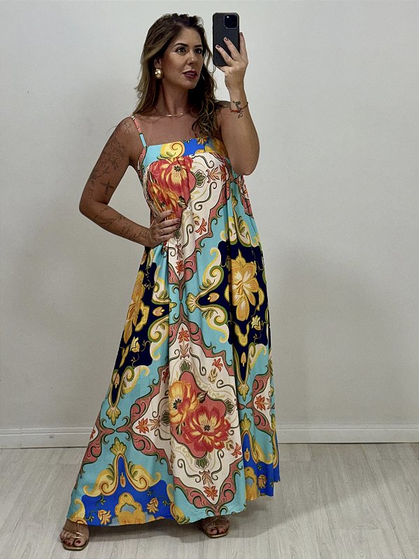 VESTIDO ALANA LONGO ESTAMPADO AZUL (AR25-2490)