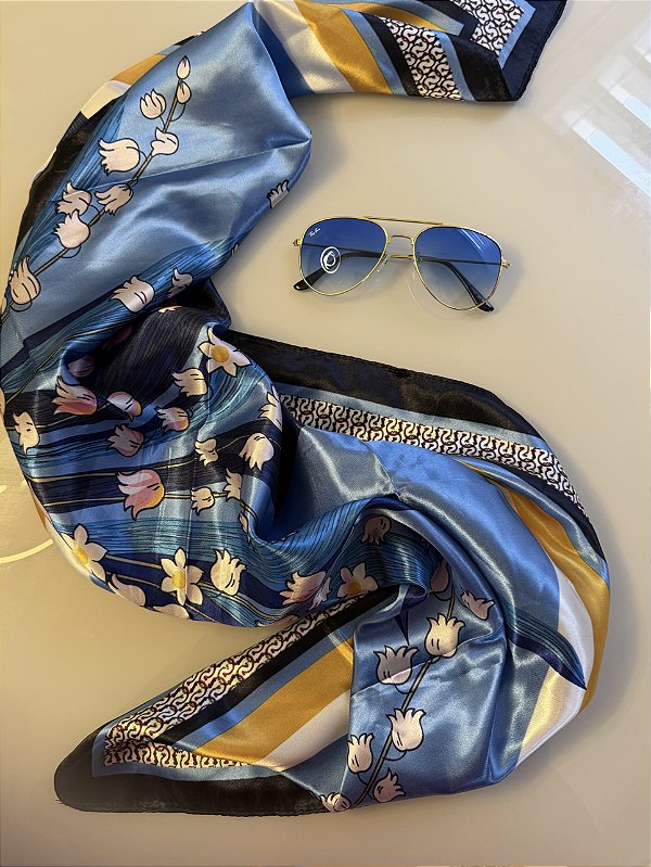 LENÇO CETIM AZUL/AMARELO (AR26-225)