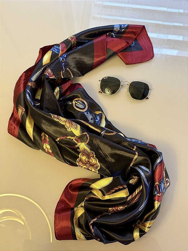 LENÇO CETIM PRETO/VERMELHO (AR26-223)