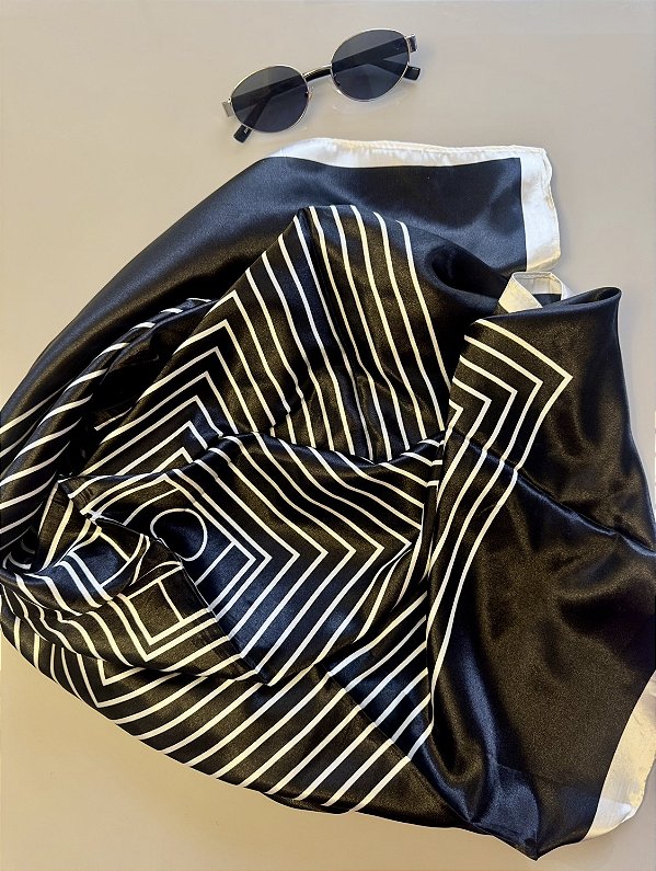 LENÇO CETIM QUADRADOS P&B (AR26-233)