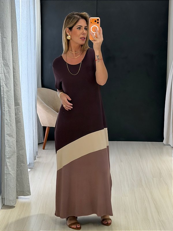 VESTIDO ISADORA MARROM/NUDE (AR26-328)