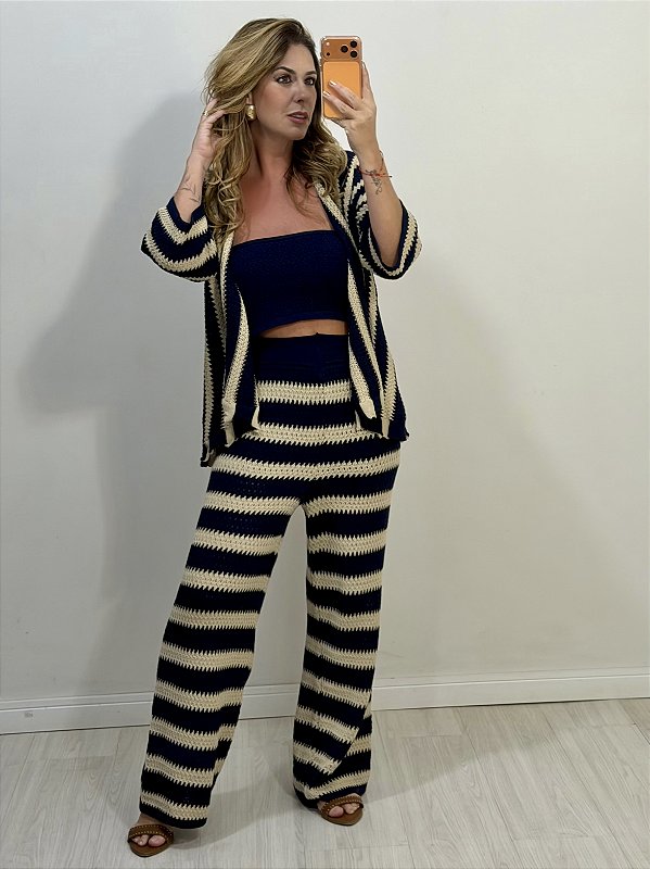 CONJUNTO TRICOT NUDE/AZUL MARINHO (AR26-829)