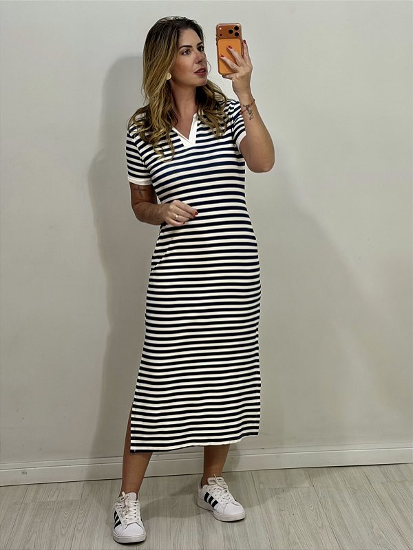 VESTIDO GOLA POLO LISTRA AZUL MARINHO (AR26-809)