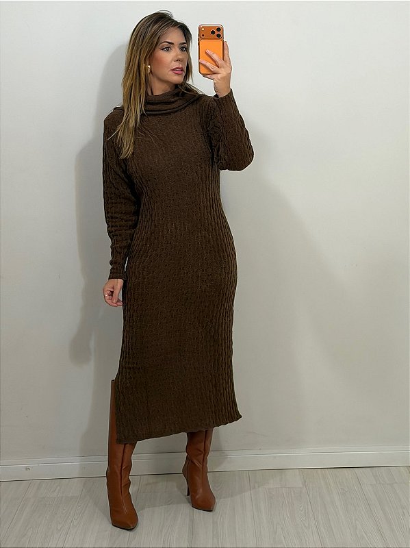 VESTIDO TRICOT MOUSSE MARROM (AR26-805)