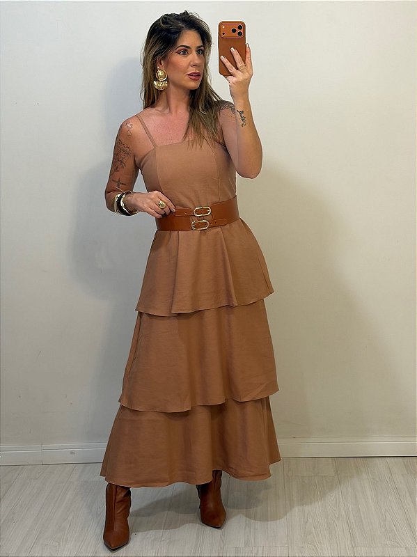 VESTIDO SARA BABADO NUDE (AR26-1024)