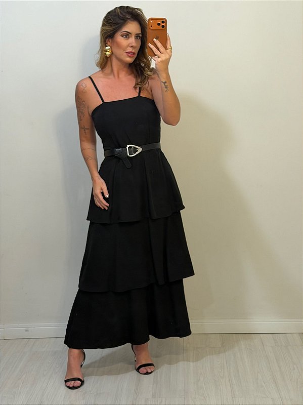 VESTIDO SARA BABADO PRETO (AR26-1022)