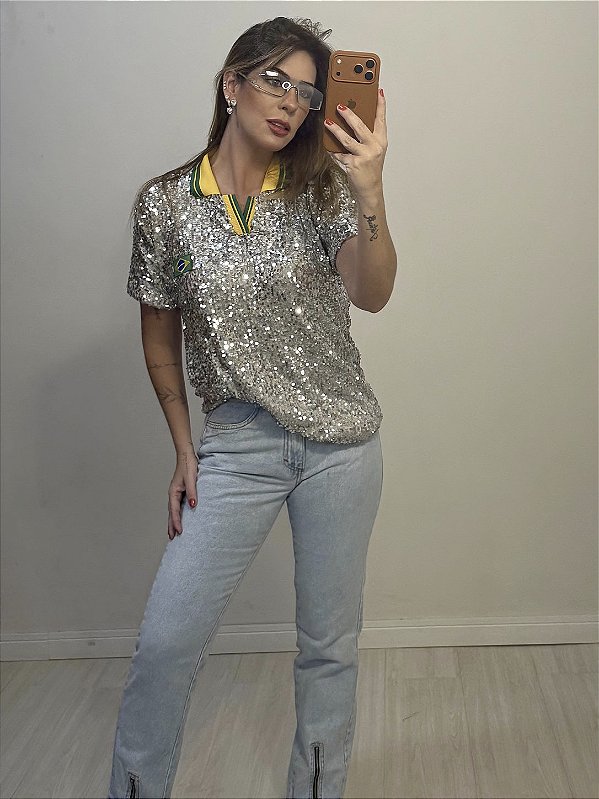 BLUSA BRASIL PAETÊ PRATA (AR26-1059)