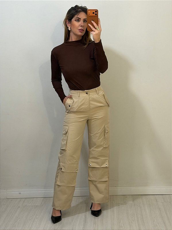 CALÇA CARGO RETA NUDE (AR26-1112)