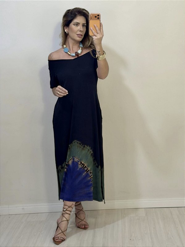 VESTIDO ARTESANAL VERDE/AZUL (AR26-1456)