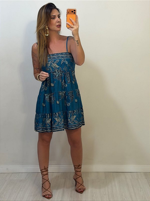VESTIDO CURTO ARABESCO AZUL (AR26-1489)
