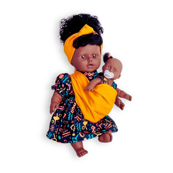 Boneca Ayana 40cm Corpo de Pano Mãe e Filha