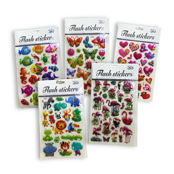 Kit 10 Cartelas de Adesivos Infantis 3D Stickers Sortidos