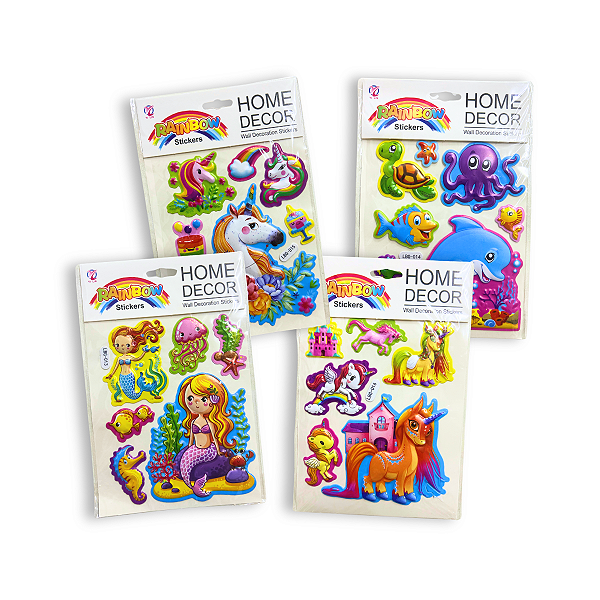 Kit 10 Cartelas Adesivos 3D Infantis Stickers Sortidos