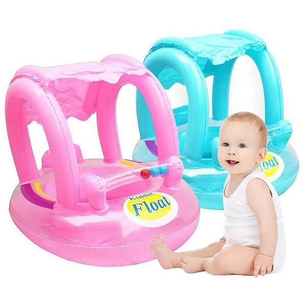 Boia Bebê Inflável Com Assento E Cobertura Baby Boat Piscina