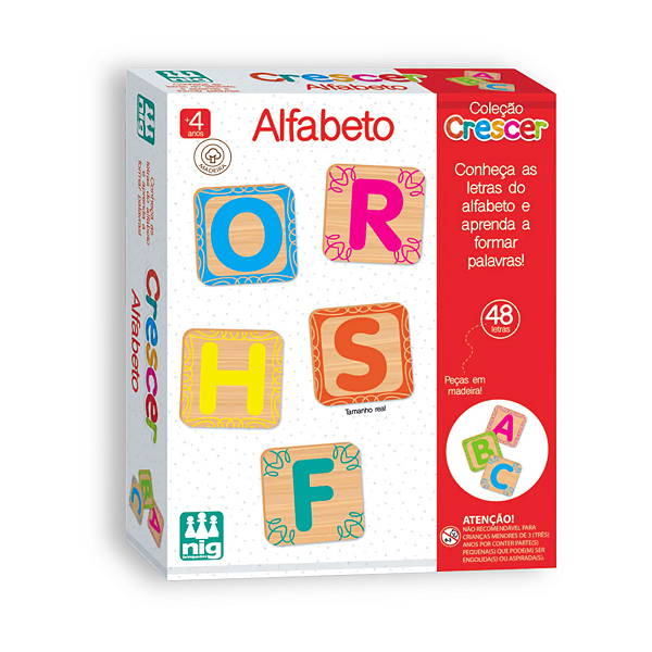 Jogo Didático Alfabeto Educativo Madeira Coleção Crescer NIG