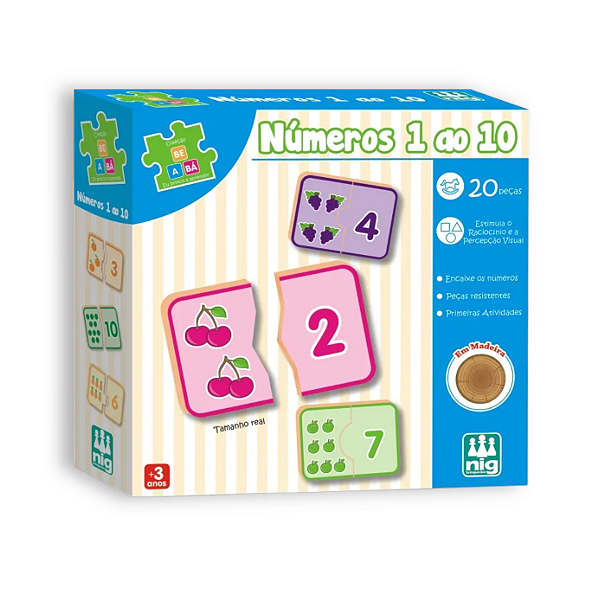 Jogo Educativo Números 1 ao 10 Madeira Coleção Be a Bá NIG