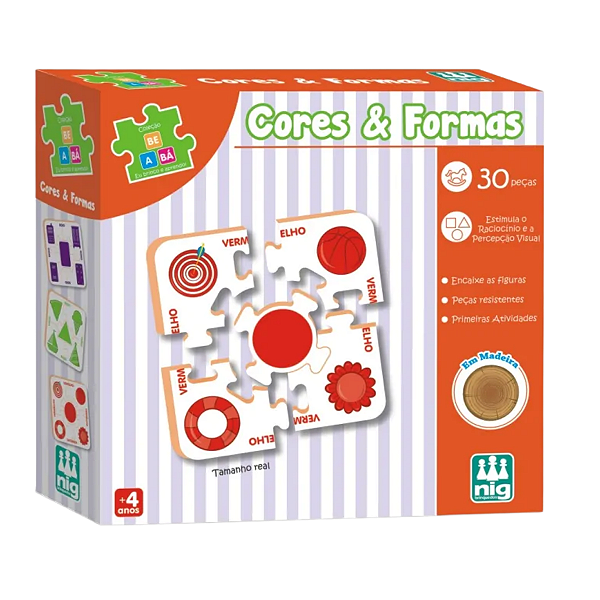 Jogo Educativo em Madeira Cores e Formas Coleção Be a Bá NIG