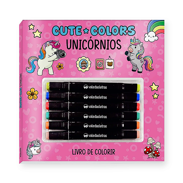 Livro de Colorir Cute Colors com 6 Canetas - Unicórnios