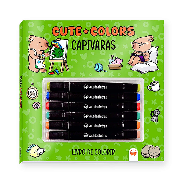 Livro de Colorir Cute Colors com 6 Canetas - Capivaras