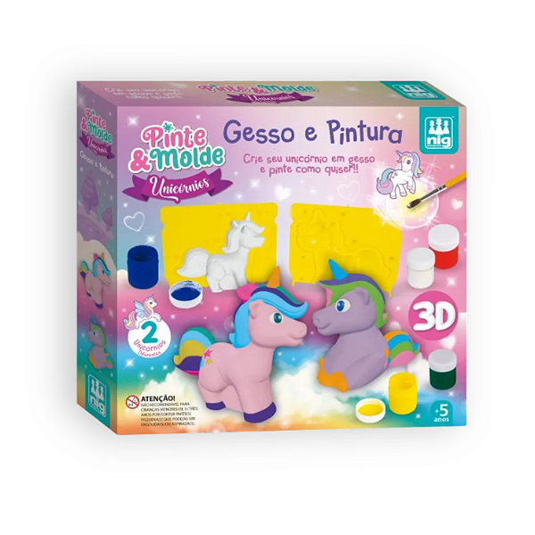 Kit Pinte e Molde Unicórnios Gesso 3D NIG