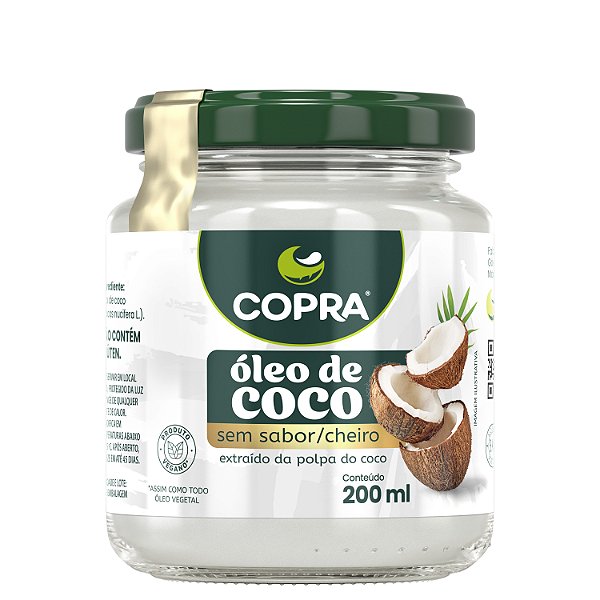 Óleo de Coco Sem Sabor Culinário Vidro 200ml - Copra