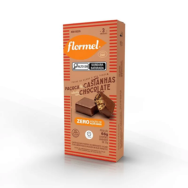 Paçoca de Castanhas coberta com Chocolate Zero (3x20g) - Flormel