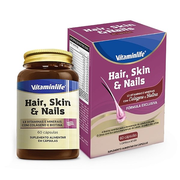 Hair, Skin & Nails c/ Colageno e Biotina 60 Cápsulas - Vitaminlife