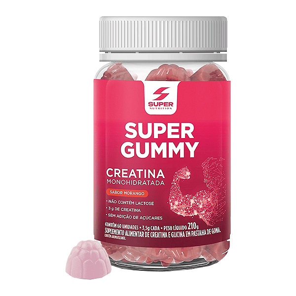 Super Gummy Creatina 60 Gomas Morango - Desinchá