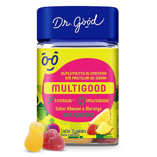 Multigood Multivitamínico Zero Açúcar 30 Gomas Abacaxi com Morango - Dr Good