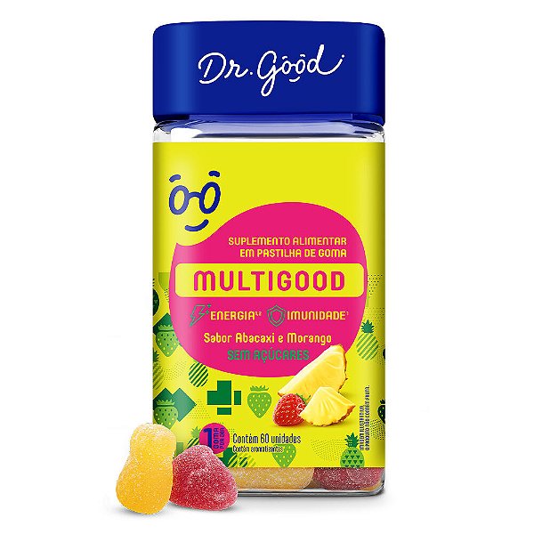Multigood Multivitamínico Zero Açúcar 60 Gomas Abacaxi com Morango - Dr Good