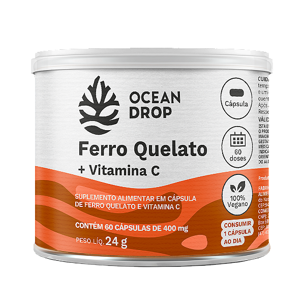 Ferro Quelato com Vitamina C 400mg 60 Cápsulas - Ocean Drop