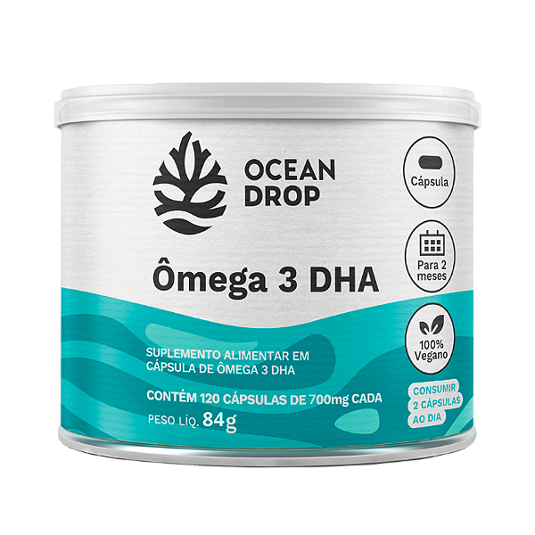 Ômega 3 DHA Vegano 700mg 120 Cápsulas - Ocean Drop
