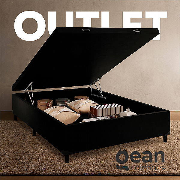 Cama Baú Casal suede preto largura 1,38cm